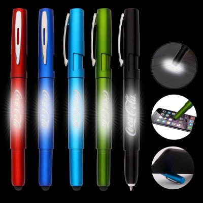 China office & School Pen Gifts Stylus Phone Holder Pen Laser Engraving Ballpoint Pen With Light Up Logo for sale