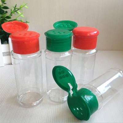 China Transparent Plastic Round Plastic Shaker Salt Bottle Plastic Seasoning Empty Pepper Spice 100ml Jar for sale