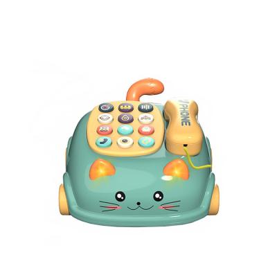 China Light Music Story Machine Kids Cat Pull Rope Phone Plastic Bilingual Land Line Learning Toy for sale