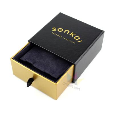 China Recyclable Wholesale Black Custom Logo Printed Paper Sliding DrawerJewelry Packaging Box for sale