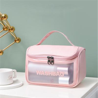 China New Waterproof Translucent Cosmetic Bag PVC Wash Large Portable Storage Bag Portable PU Makeup Bag for sale