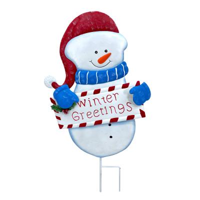 China Christamas Home Decor Christmas Garden Metal Yard Stakes Santa and Outdoor Snowman Stake Holiday Ornament Snowman Yard Garden for sale