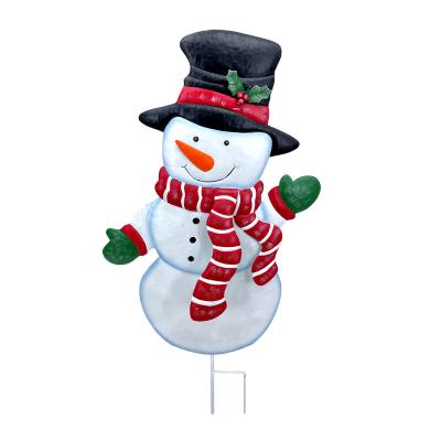 China Christamas Decoration Christmas Garden Snowman Metal Yard Stakes Santa and Stake Holiday Ornament Snowman Yard Stakes Outdoor Garden for sale