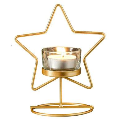 China New Style Europen Simple European Iron Gold Glass Candlestick For Daily Use Lighting Crafts for sale