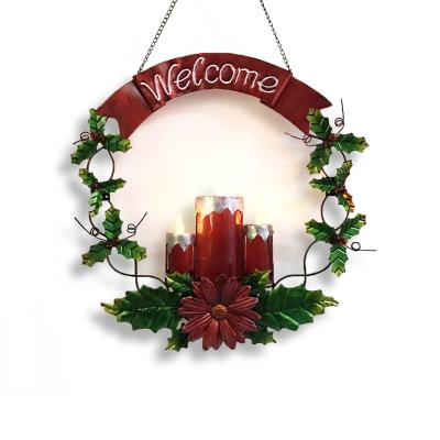 China Christamas Decoration Metal Welcome Sign Christmas Led Door Or Wall Light Decoration for sale