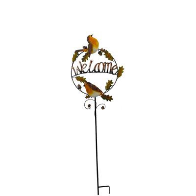 China Outdoor Garden Decoraction Garden Yard Decoration Metal Ornament Bird Welcome Sign Metal Stake for sale