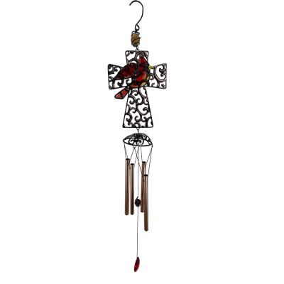 China Garden Decoration Metal Cross Bird Glass Wind Chimes for sale