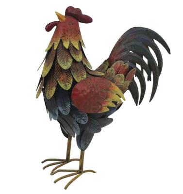 China Guanyang Arts and Crafts Company Metal Crafts Red Yellow Rooster Creative Outdoor Metal Rooster Garden Decoration Rooster for sale