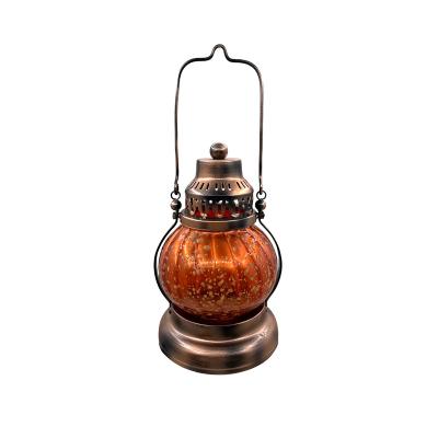 China Large Ramadan Gold Decoration Lanterns Metal Wind Lamp Retro Iron Decoration Gift Gold Hanging Home Electric Lantern Hanging Solar Home Lantern for sale