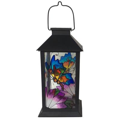 China Solar Outdoor Hanging Place Decoration Outdoor Garden Light Glass Lantern for sale