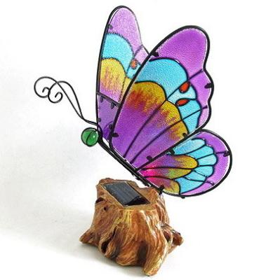 China Solar Butterfly Garden Decoration Gift Item Light Butterfly Metal Glass Butterfly for sale