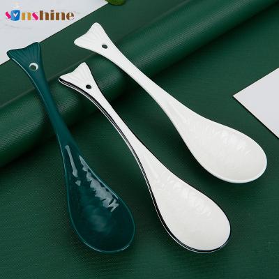 China Viable Shape Creative Spoon Fish Restaurant Household Sinshine Ceramic Dinner Spoon for sale