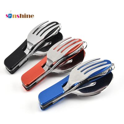 China Stainless Steel Spoon Flatware Set Portable Portable Foldable Foldable Flatware Set Camping Picnic Travel Cutlery Set for sale