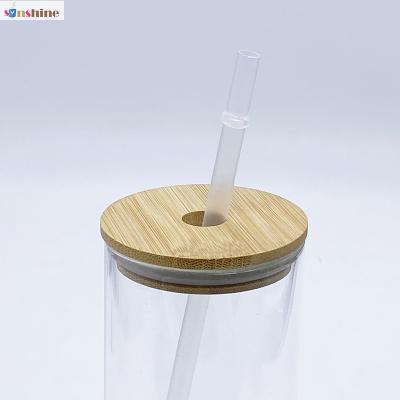 China Freshness Keeping Sinshine Frosted Natural High Borosilicate Bamboo Lid Transparent Straw Glass Cup for sale