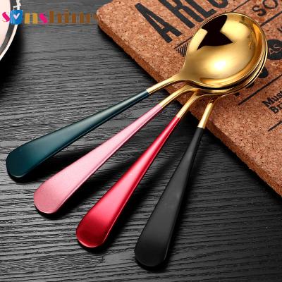 China Korean Sinshine 304 Stainless Steel Table Fruit Milk Tea Short Handle Viable Round Simple Spoon Small Lovely Spoon Stirring Spoon for sale