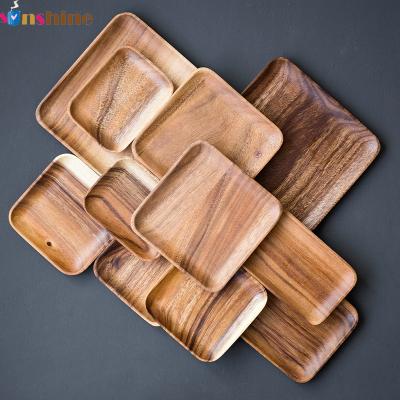 China 2022 Sustainable Acacia Fruit Fruit Dinner Plate Wooden Tableware Square Solid Wood Sinshine Dish for sale