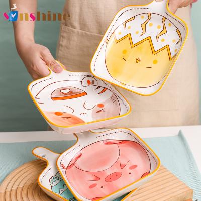 China Sinshine family cartoon single-handle cute animal hand-painted creative viable cutlery tray children's baked rice baking tray for sale