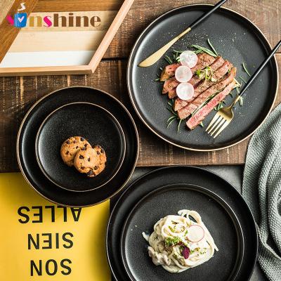 China Sinshine Steak Dish Black Ceramic Home Viable Japanese Frosted Hot Selling Creative Western Dish for sale