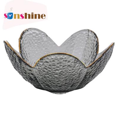 China Phnom Penh Viable Creative Petal Shape Cherry Blossom Sinshine Salad Bowl Transparent Glass Dinner Dish Sets Tableware for sale