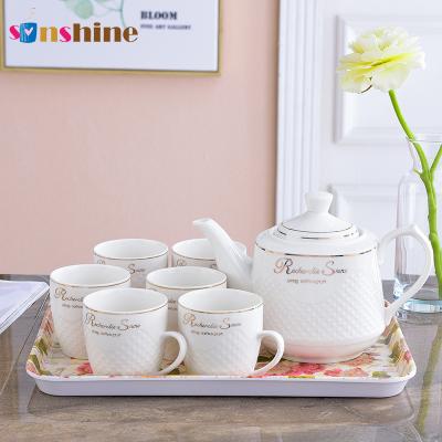 China Large Viable White Bone China Customer Logo Sinshine Teapot and Teacup Saucer Sets for Gift for sale