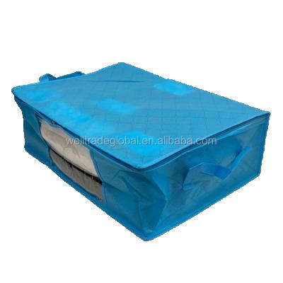 China Sustainable Nonwoven Storage Bags With Windows Handle Sky Blue 26L For Cover Clothes Foldable Stackable Room Organizer for sale