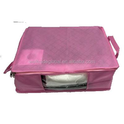 China Factory Price Sustainable Underbed Nonwoven Storage Bags 26L Pink With Windows Handle For Cover Clothes Foldable Stackable Room Organizer for sale