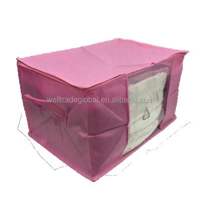 China Factory Price Sustainable Underbed Nonwoven Storage Bags 58L Pink With Windows Handle For Cover Clothes Foldable Stackable Organizer for sale