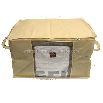 China Factory Price Sustainable Nonwoven Storage Bags 58L Beige With Windows Handle For Cover Clothes Foldable Stackable Room Organizer for sale