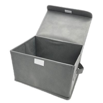 China Non Woven Fabric Collapsible Folding Storage Box With Lid Handle Gray 24Lx1 8Lx2 OEM Various Color Collapsible Stackable Home Organizer for sale