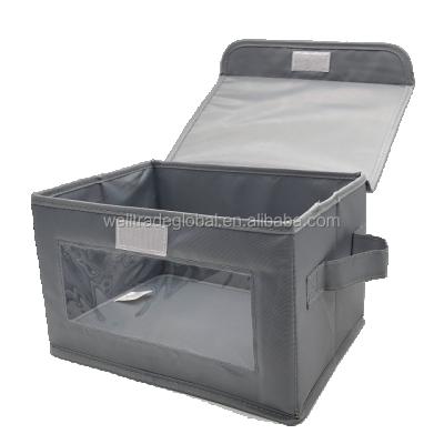 China Factory Price Viable Hot Selling Storage Box 8L Gray With Lid Window Handle OEM Various Color Non Woven Foldable Stackable Organizer for sale