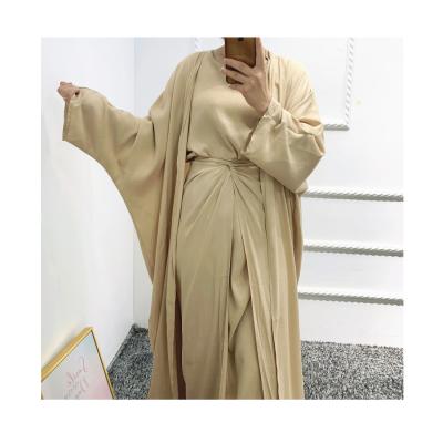 China Anti-wrinkle in long running robe muslim islamic clothing kimono abaya 3 pieces sets muslim fashionable dresses for sale