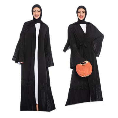 China Dubai Monsoon Cheap Islamic Abaya Dry Cleaning Dress Best Sale Black Muslim Prom Dresses Lace Up Pleated Abaya for sale