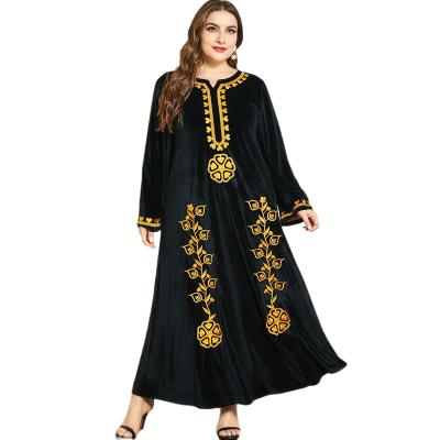 China Wholesale Plus Size Muslim Long Islamic Clothing Dress Plus Size Kaftan Women Velvet Winter Muslim Dresses for sale