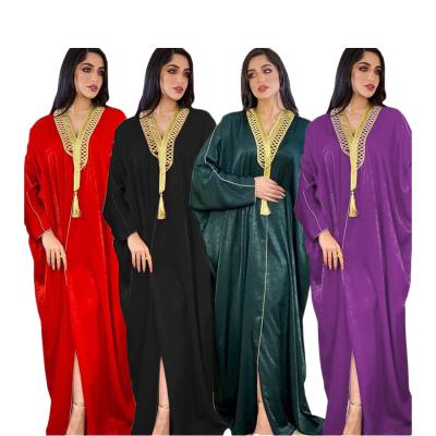 China Evening dress for silk kaftans India Wholesale Dubai cheap muslim kaftan muslim evening velvet embroidery dress muslim robes for sale