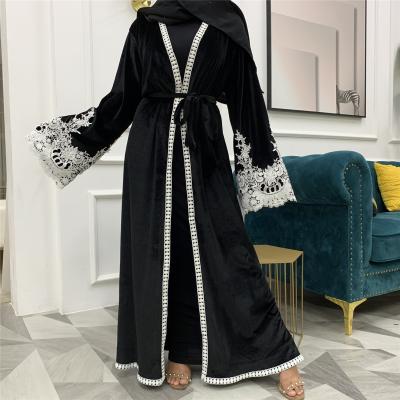 China Fashionable Islamic Abaya Women Dress Muslim Black Embroidery Abaya Winter Abaya Women Velvet Dress Luxury Muslims for sale