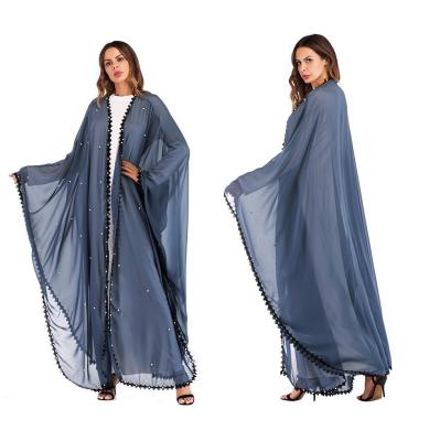 China Muslim Abaya Dresses Dubai Cheap TRANSLUCENT Beading Muslims Robe Maxi Dress Long Front Open Abaya Kaftan For Eid Mubarak for sale