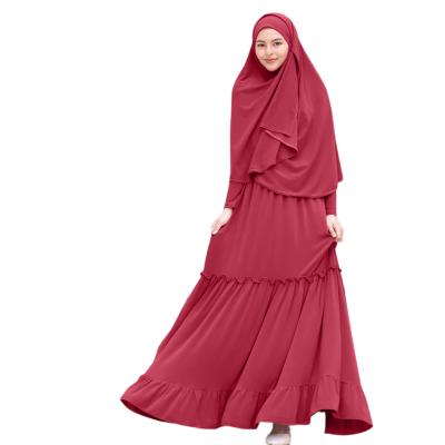 China Polyester Abaya Modest Women Muslim Dress Pray Abaya 2 Pieces Kurung Abay Baju Jilbab Dress Hijab Prayer Women for sale