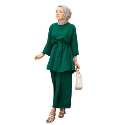 China Sustainable Women Islamic Modest Turkish Muslimah Blouse Muslim Clothing Pants Set Dubai Two Piece Set Muslims for sale