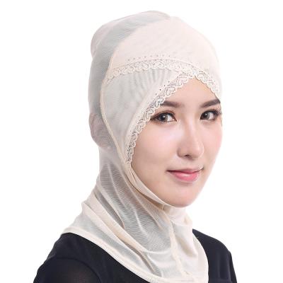 China Cheap polyester muslim scarf hijab covers underscarf women hijab hat lace muslim embroidery hijab hot drilling silk hats for sale