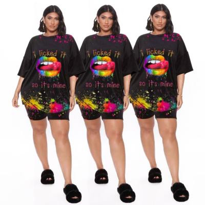 China Wholesale Plus Size Fashionable Graphic T Shirts Pants Sets Plus Size Women Outfits T Shirt And Cropped Set Plus Size 2 Piece Pants Set for sale