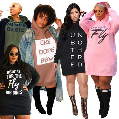 China Autumn Plus Size New Arrival XL-5XL Plus Size Solid Colors Letter Printed Dress Hooded Streetwear Dress For Plus Size Women for sale