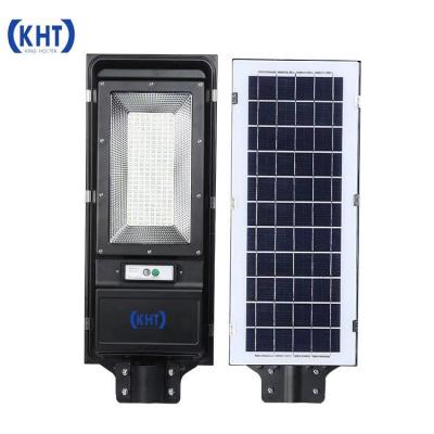 China High quality KHT IP65 solar power system outdoor waterproof 60w 100w built in all in one radar detector led solar street light for sale