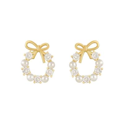 China CLASSIC Fashion Gold Plated Round Zircon Women Jewelry Earrings Bowknot 925 Sterling Silver Stud Earring for sale