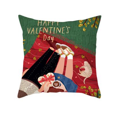 China European and American Valentine's Day Anti-static Digital Printing Pillowcase Peach Skin Cushion Cover Couples Romantic Love Pattern for sale