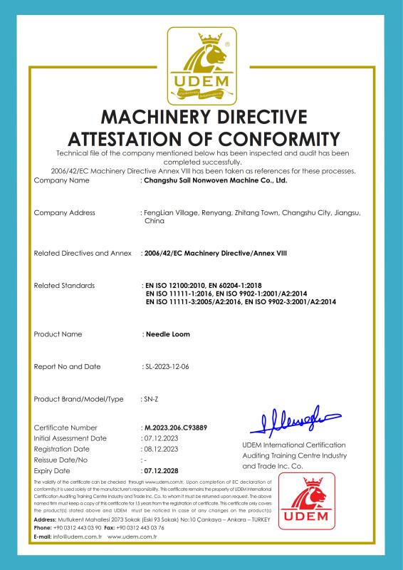 CE Certification - Changshu Sail Nonwoven Machine Co., Ltd.