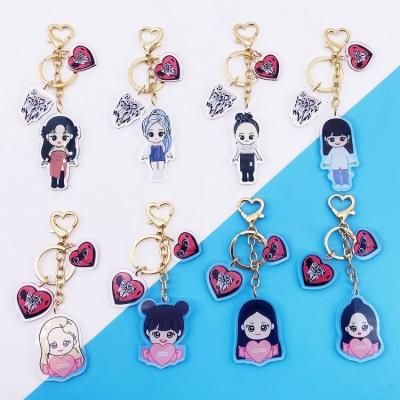 China Wholesale Cartoon Cute Heart Crystal Transparent Plastic Acrylic Keyring Kpop Blackpink Key Chain From Europe for sale