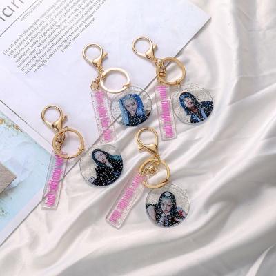 China Wholesale Europe Kpop Blackpink Album How You Like This Glitter Round Clear Plastic Acrylic Keychain Key Chain for sale