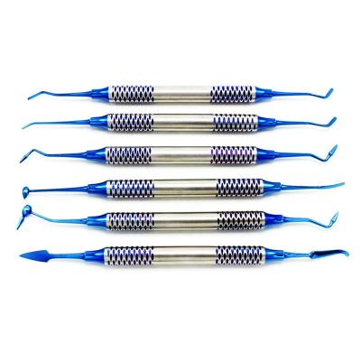 China Dental Composite Resin Filling Spatula Titanium Plated Head Resin Filler Kit of 6 pcs Blue Plasma Titanium Coated for sale