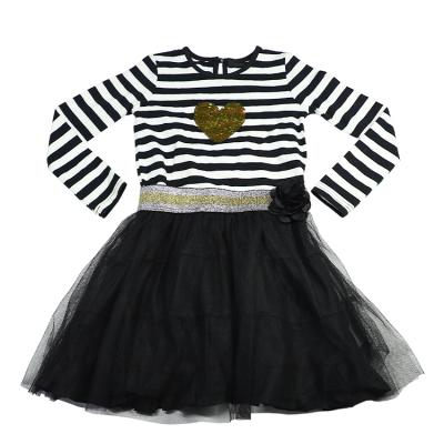 China Lovely Cute Washable Striped Girls Dressy Dresses Black Skirt Girl Mini Dress for sale