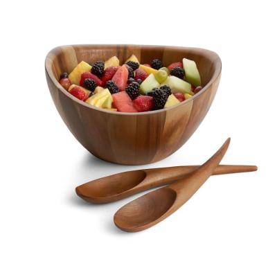 China Sustainable Kitchen Acacia Wood Salad Bowl Set With Servers Spoon Set for sale